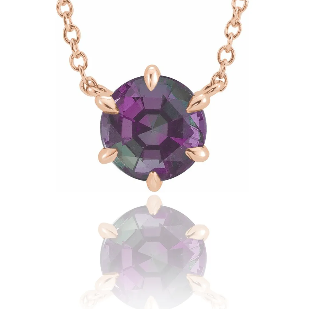 Round Lab-Grown Alexandrite Six Prong Set Pendant Necklace