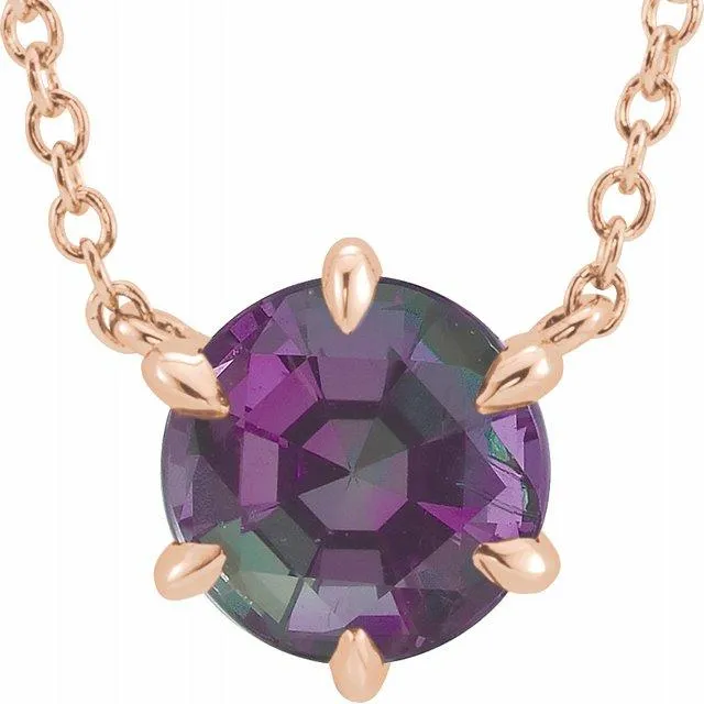 Round Lab-Grown Alexandrite Six Prong Set Pendant Necklace