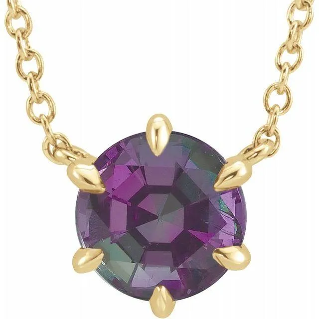 Round Lab-Grown Alexandrite Six Prong Set Pendant Necklace