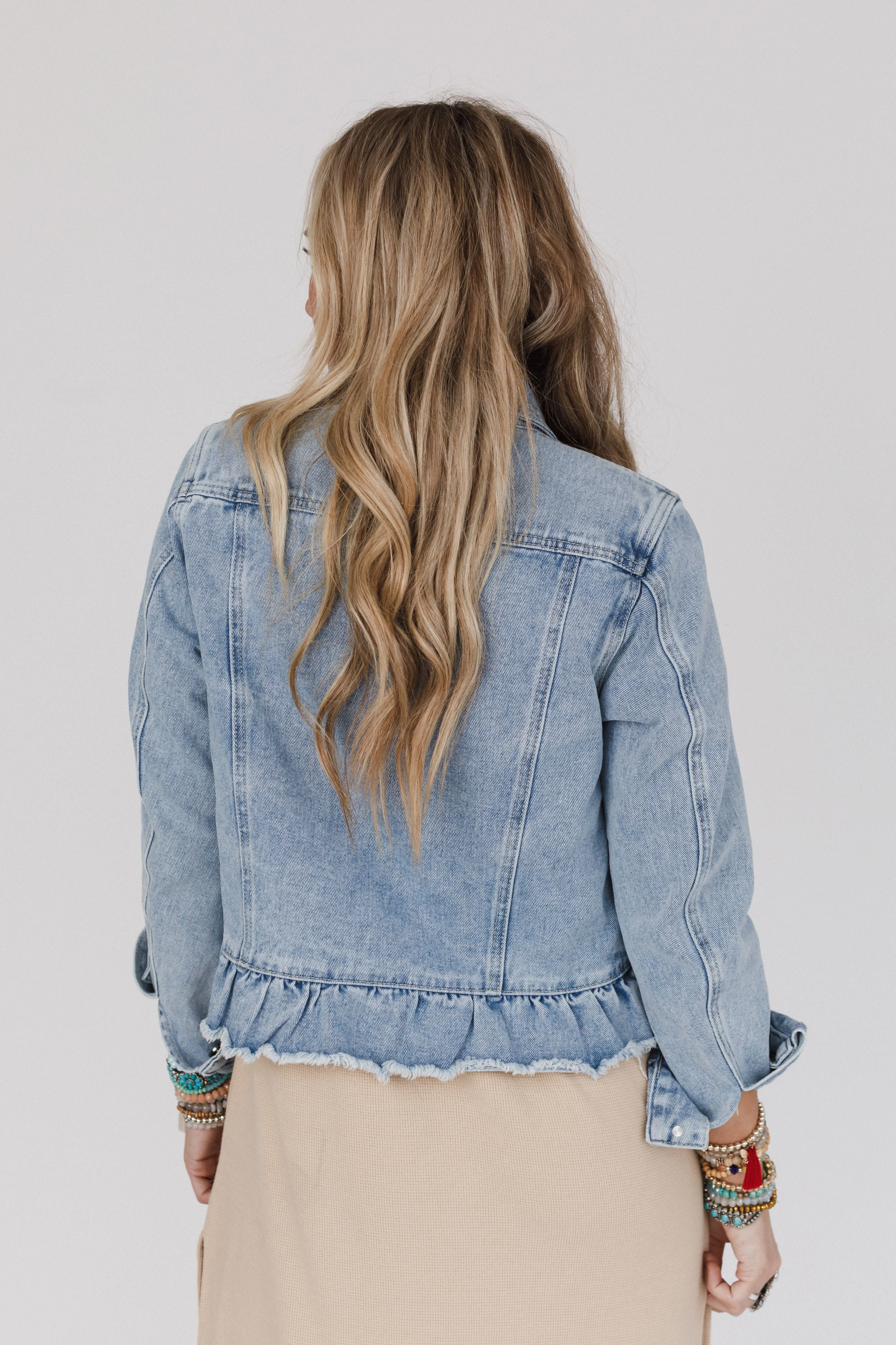 Ruffled Up Denim Jacket - Light Denim