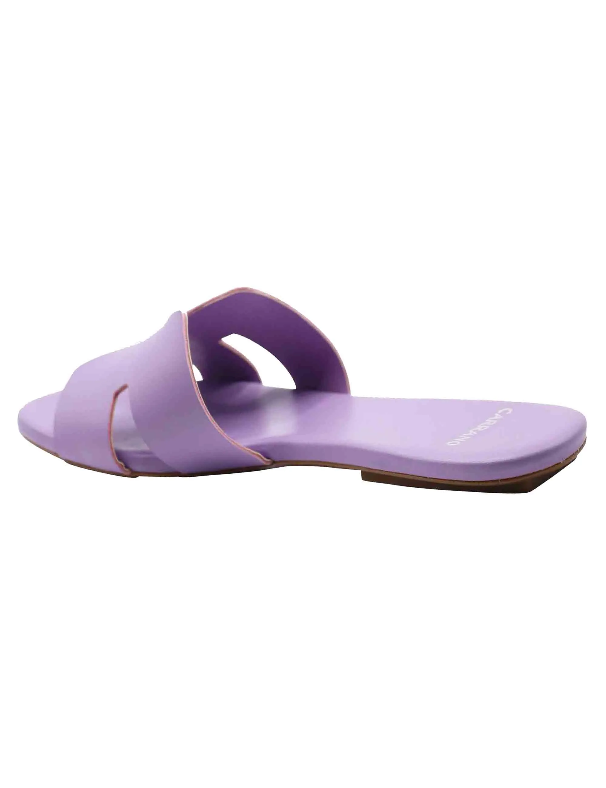 Sandali flat donna in pelle malva con tacco basso e suola in gomma