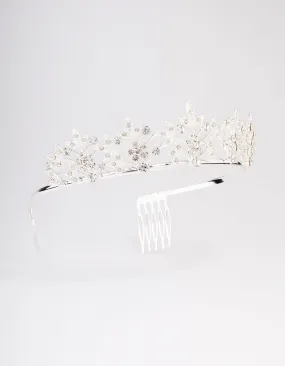 Silver Symmetrical Floral Hair Tiara