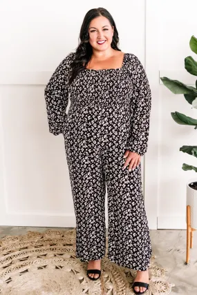 Smocked Jumpsuit In Classic Black & White Leopard