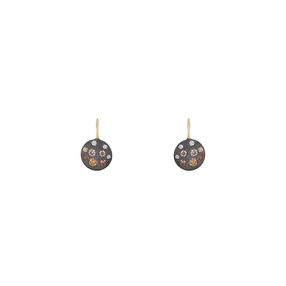 SUNEERA BLACK RHODIUM AND STERLING SILVER CARMEN DISC CHAMPAGNE DIAMOND EARRINGS