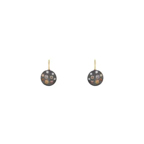 SUNEERA BLACK RHODIUM AND STERLING SILVER CARMEN DISC CHAMPAGNE DIAMOND EARRINGS