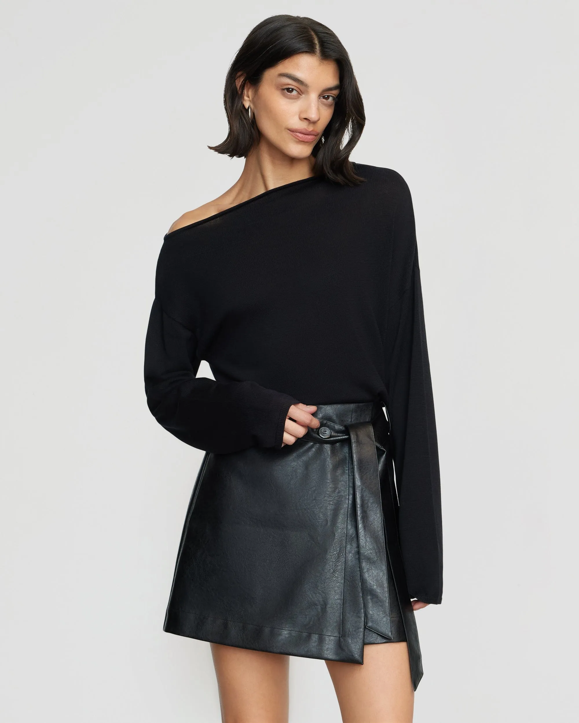 Tanner Vegan Leather Wrap Skirt