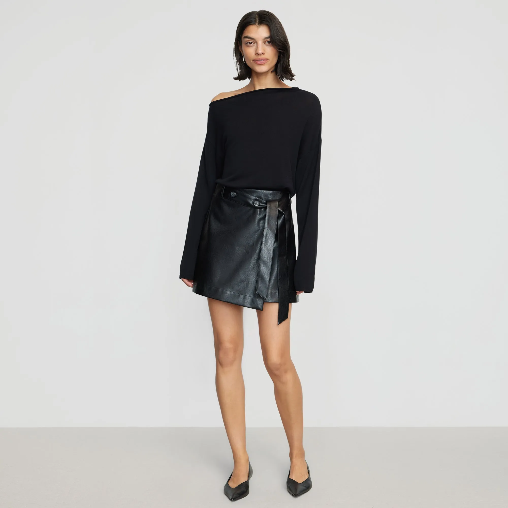 Tanner Vegan Leather Wrap Skirt