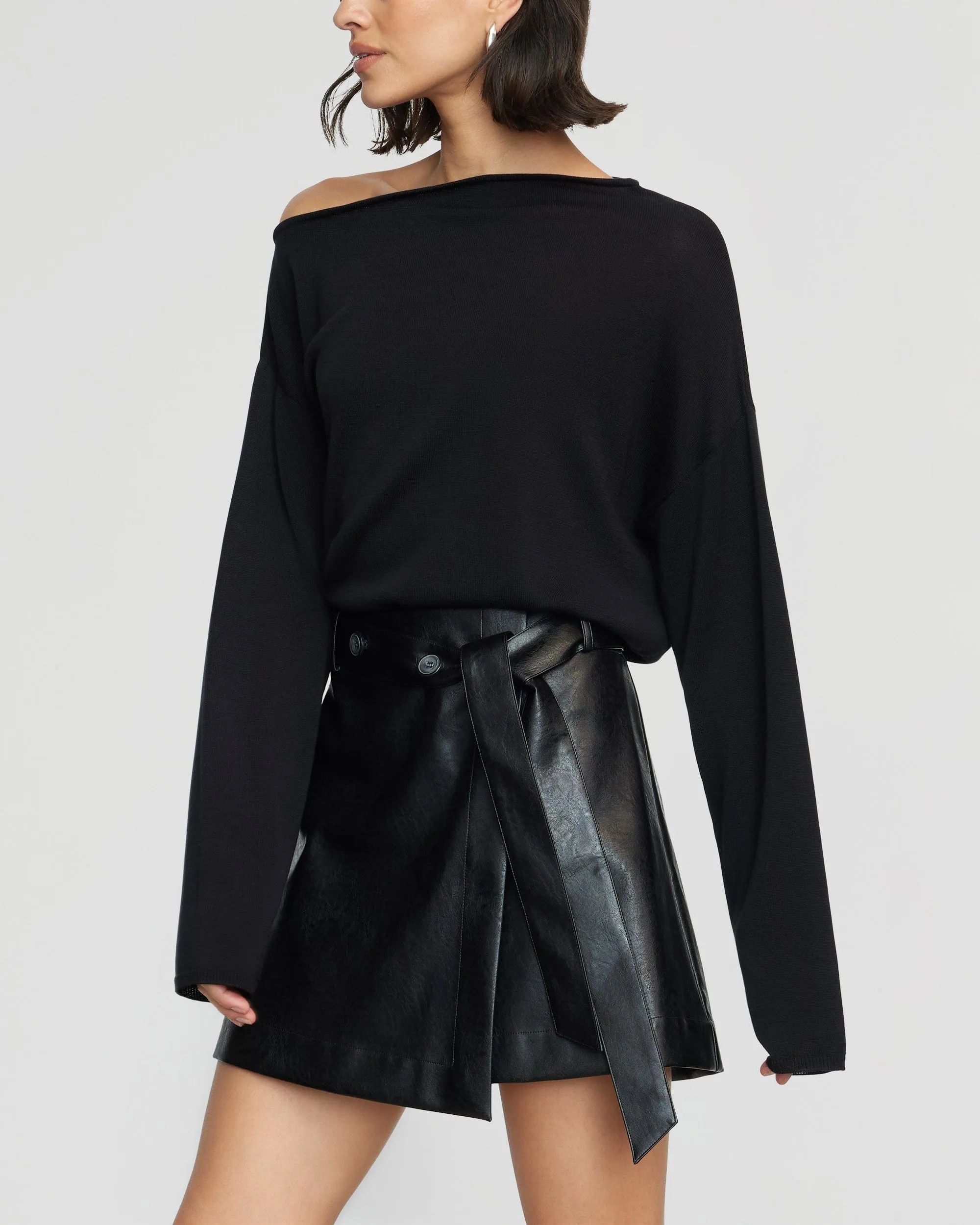 Tanner Vegan Leather Wrap Skirt