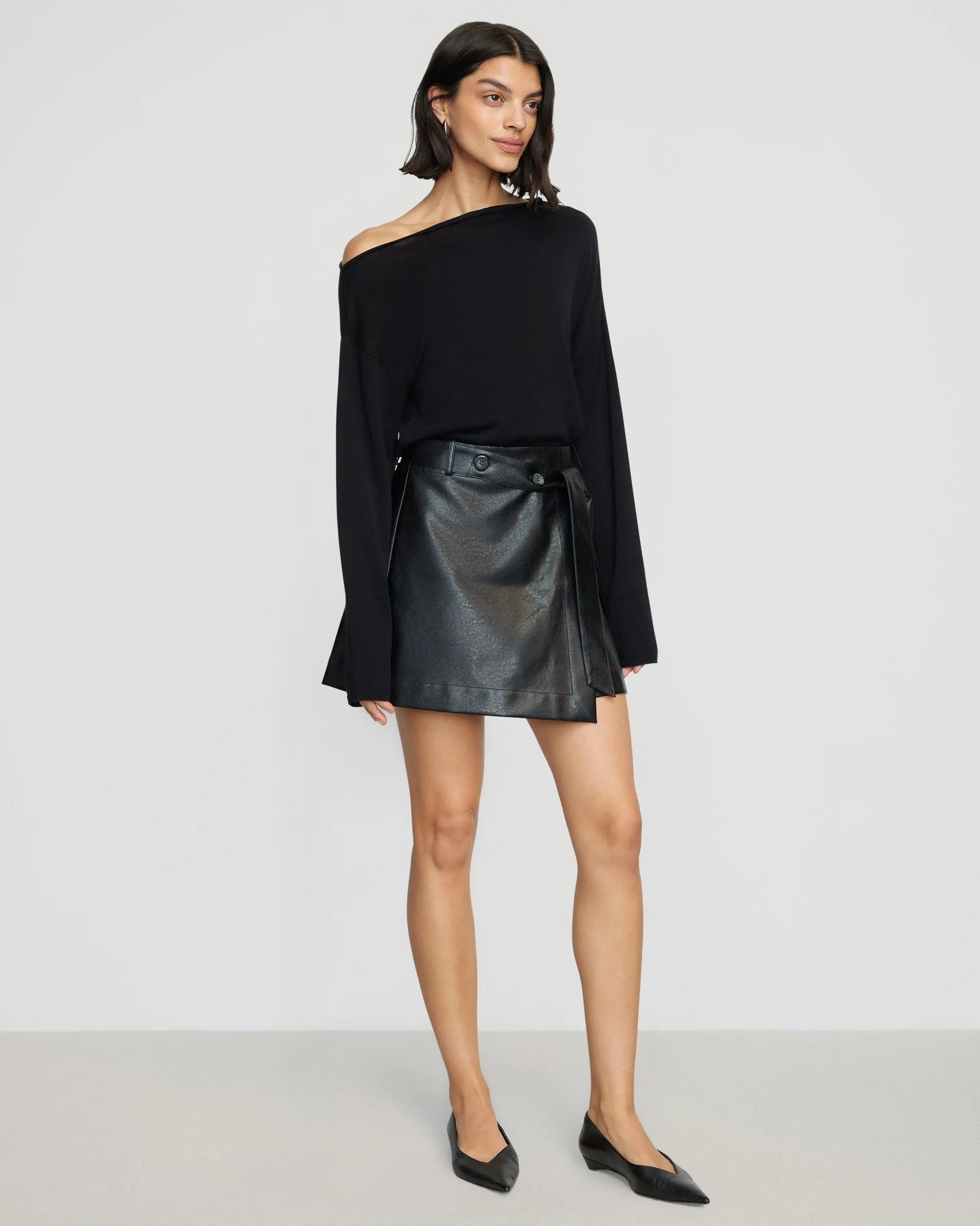 Tanner Vegan Leather Wrap Skirt