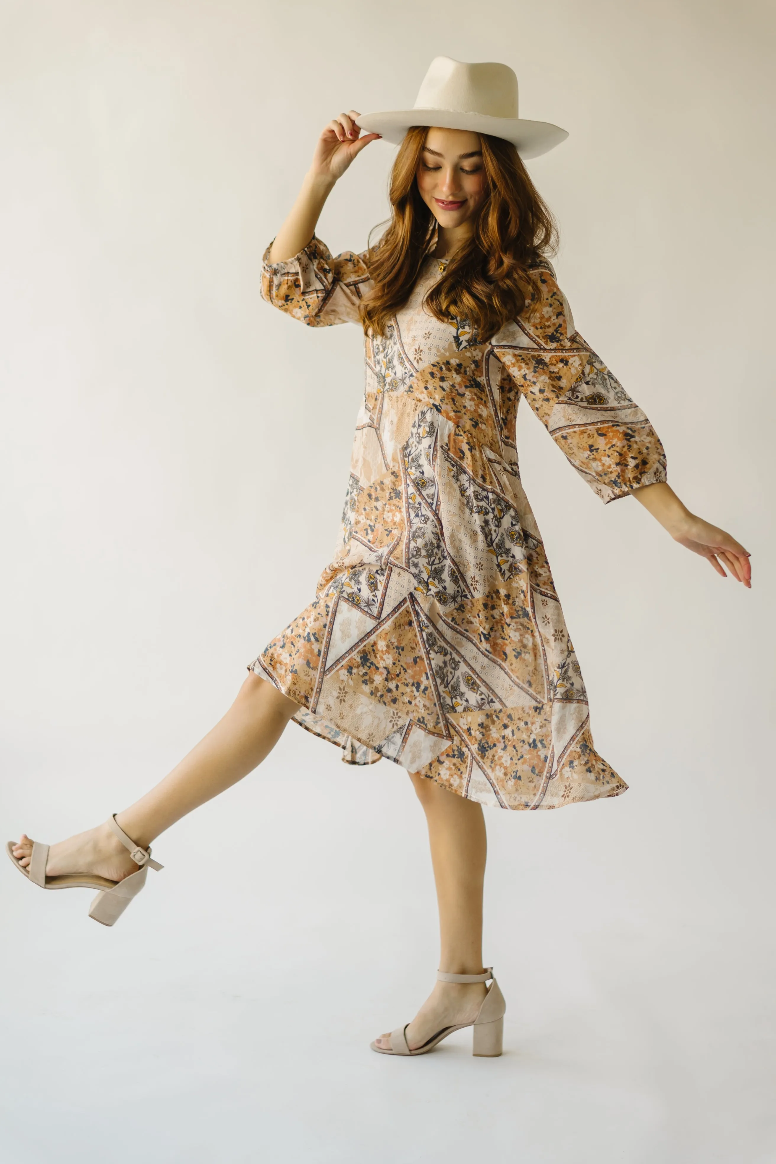 The Salazar Patterned Floral Dress in Brown Multi