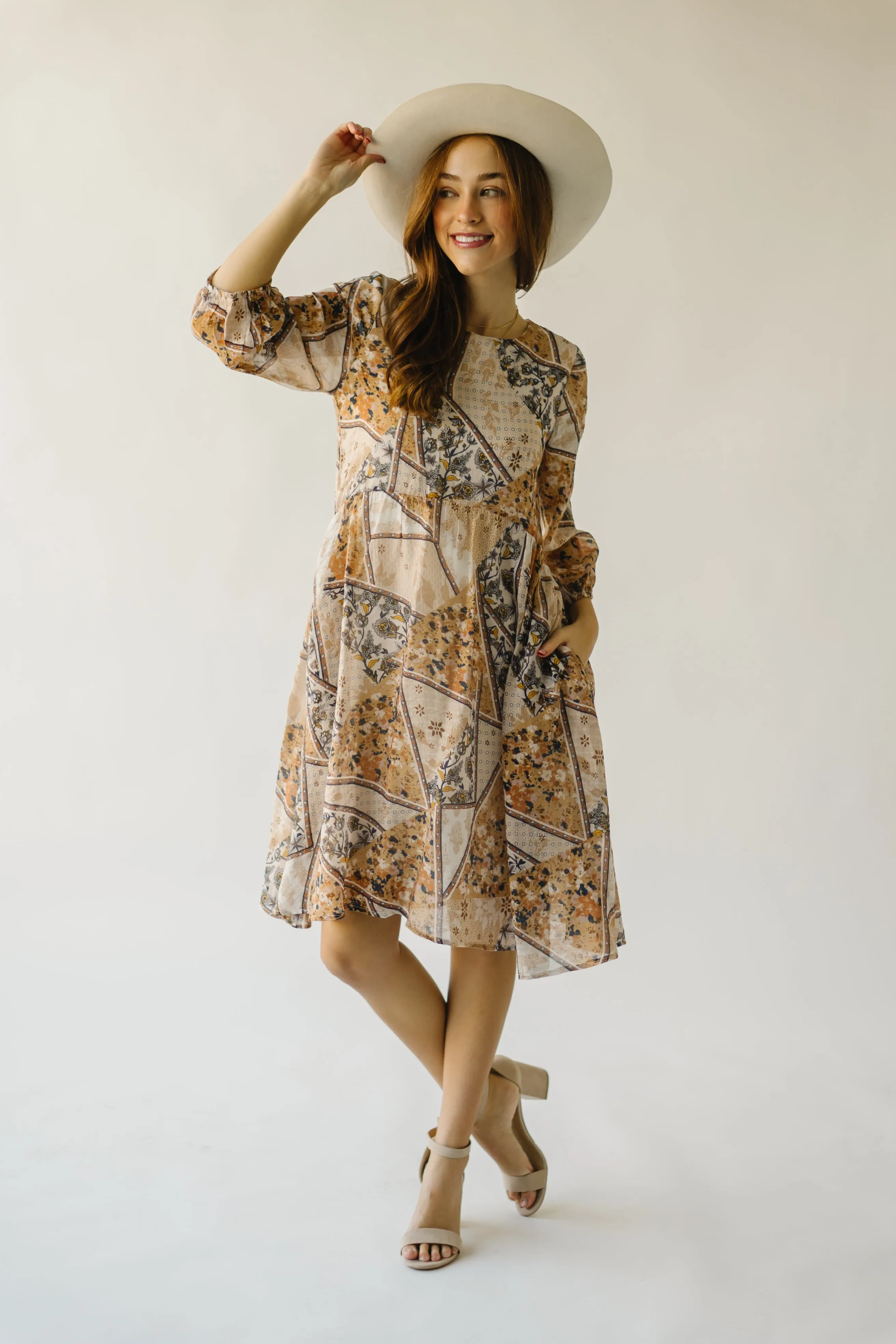 The Salazar Patterned Floral Dress in Brown Multi