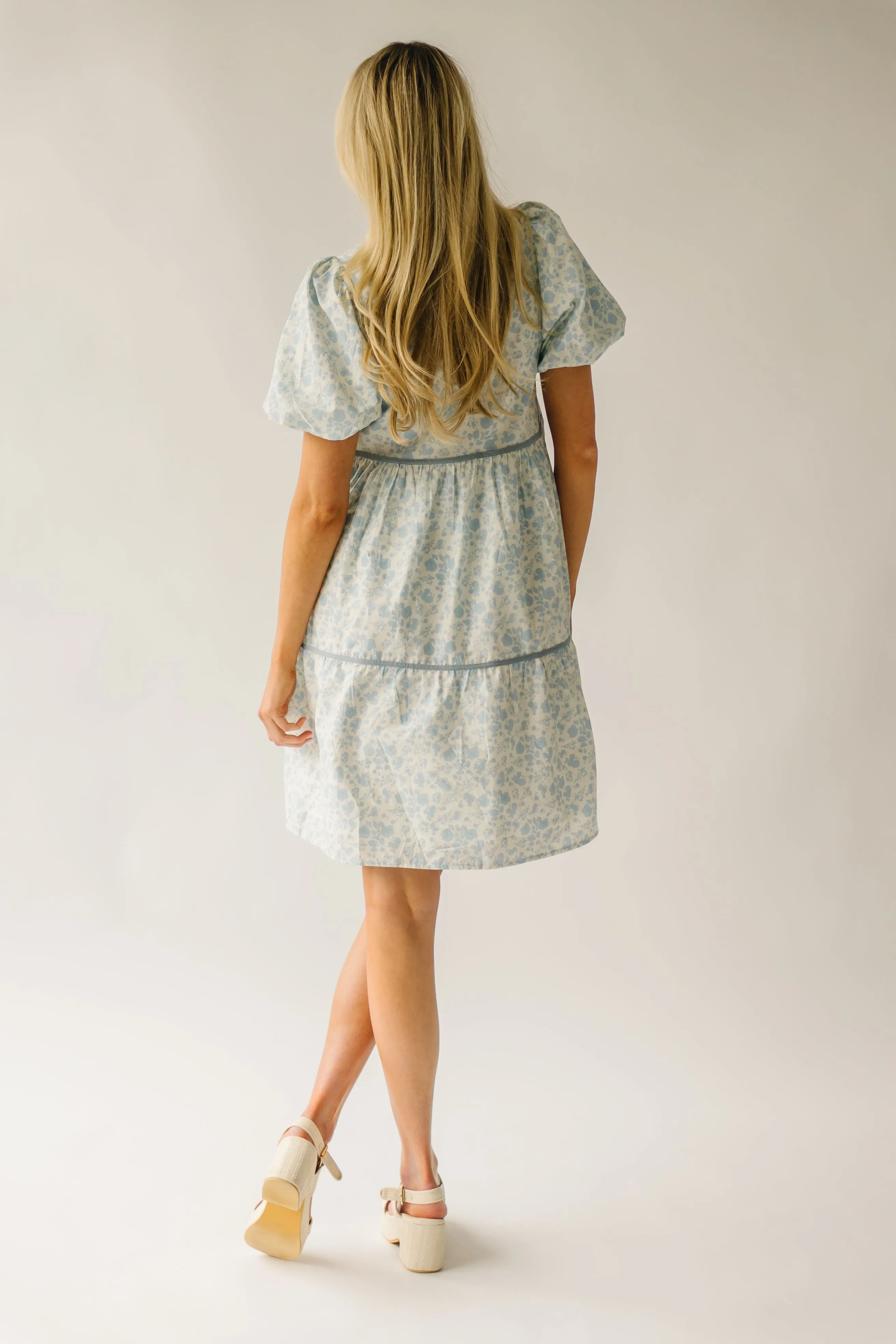 The Tania Floral Babydoll Dress in Dusty Blue