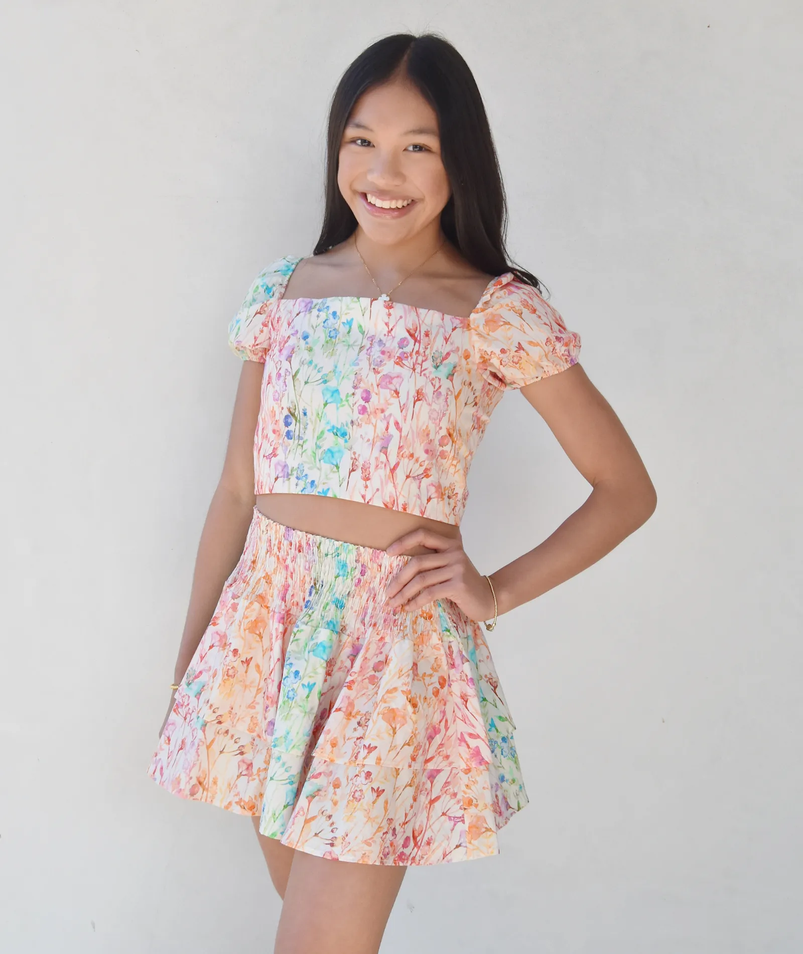 Theme Girls Noa Top Rainbow Watercolor Floral