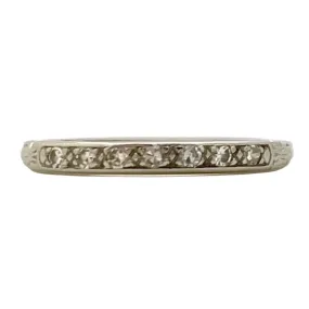 V I N T A G E // floral pave / solid 18k white gold with seven diamonds / deco nouveau retro wedding band / size 4.25