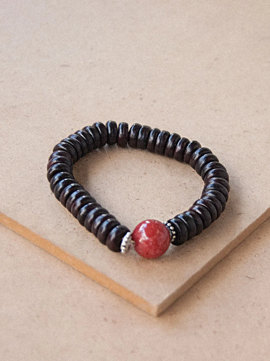 Wood Beaded Bracelet with Stone