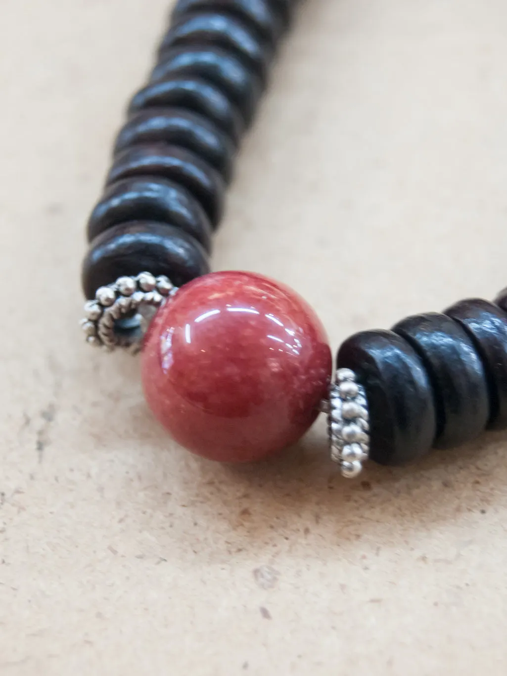 Wood Beaded Bracelet with Stone