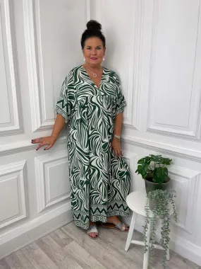 Zebra Print Smock Maxi Dress - Forest